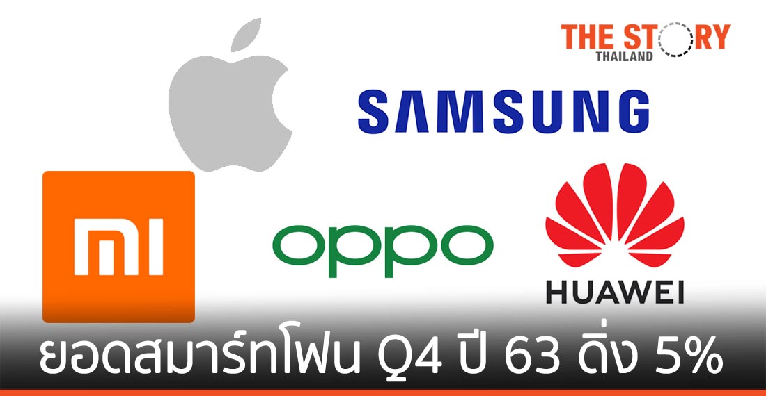 ยอดขายสมาร์ทโฟนทั่วโลกไตรมาส 4 ปี 2563 ลดลง 5%