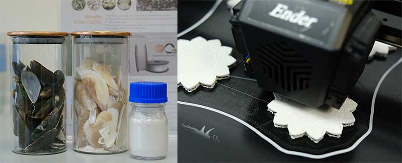 เส้นพลาสติกจากเปลือกหอยแมลงภู่ ผสมขยะ PLA