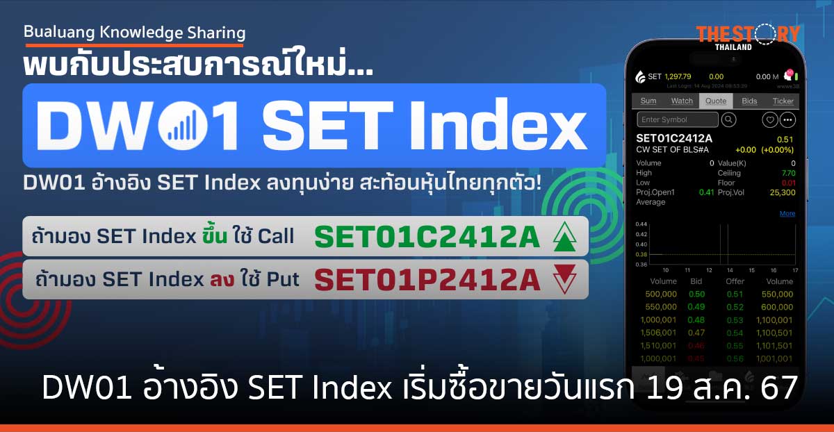 หนึ่งเดียวในตลาดหุ้นไทย “DW01 อ้างอิง SET Index” พร้อมซื้อขายวันแรกแล้ว 19 ส.ค. 67
