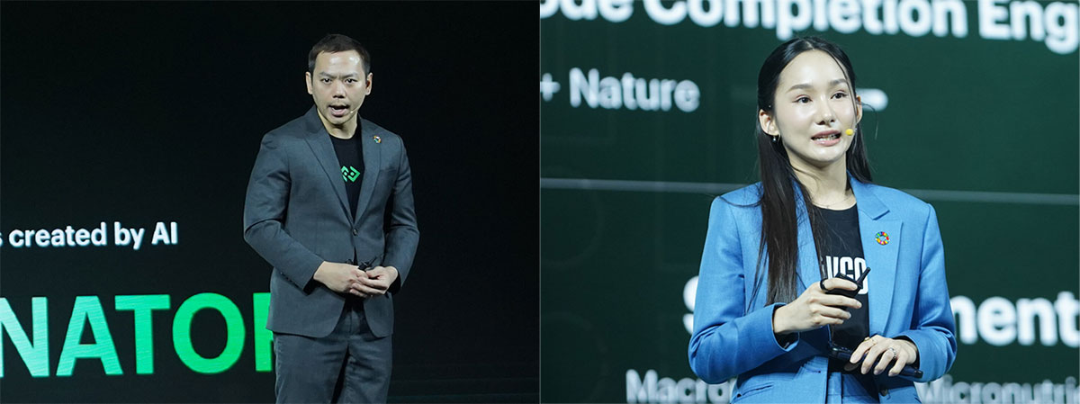 พัฒน์สิญา เอี่ยวอุดมสิน Senior Longevity Business Manager ของ บริษัท บิทคับ ลองจีวิตี้ จำกัด และ ธนัท เบญจภัทรเศรษฐ์ ผู้อำนวยการฝ่ายนวัตกรรม บริษัท บิทคับ มูนช็อต จำกัด